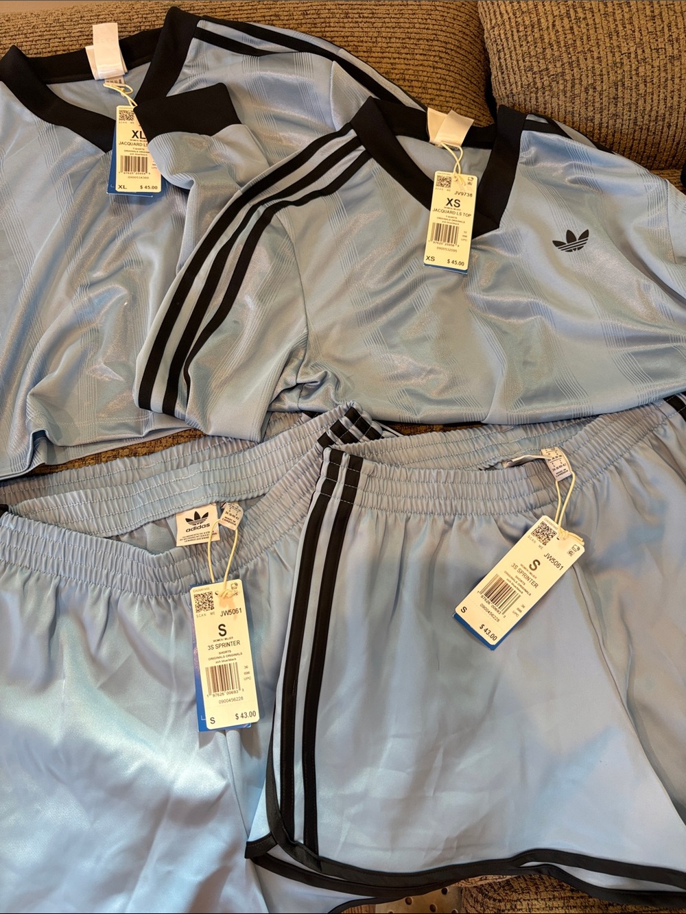 adidas Light Blue women’s Shorts and Tops Set with Black Stripes - Picture 2 of 5